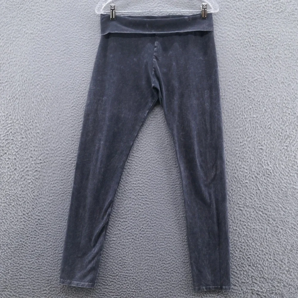 TParty Women Charcoal Mineral Wash Fold Over Waistband Yoga Leggings Size L
